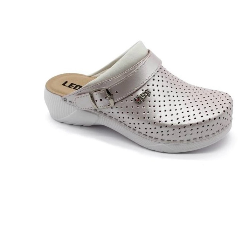 Perforated Cream Mules Orthopedic Leon 3300 Pearl color
